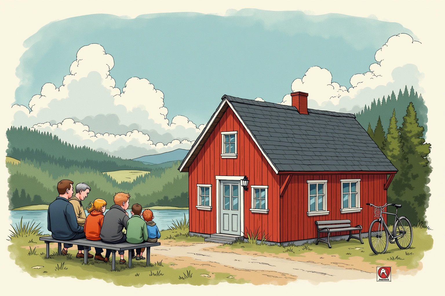 Håndtegnet redaksjonell illustrasjon til artikkelen Gammel liste ved Kaffekroken setter bygdas hukommelse i arbeid i det fiktive Bakomberg-universet.