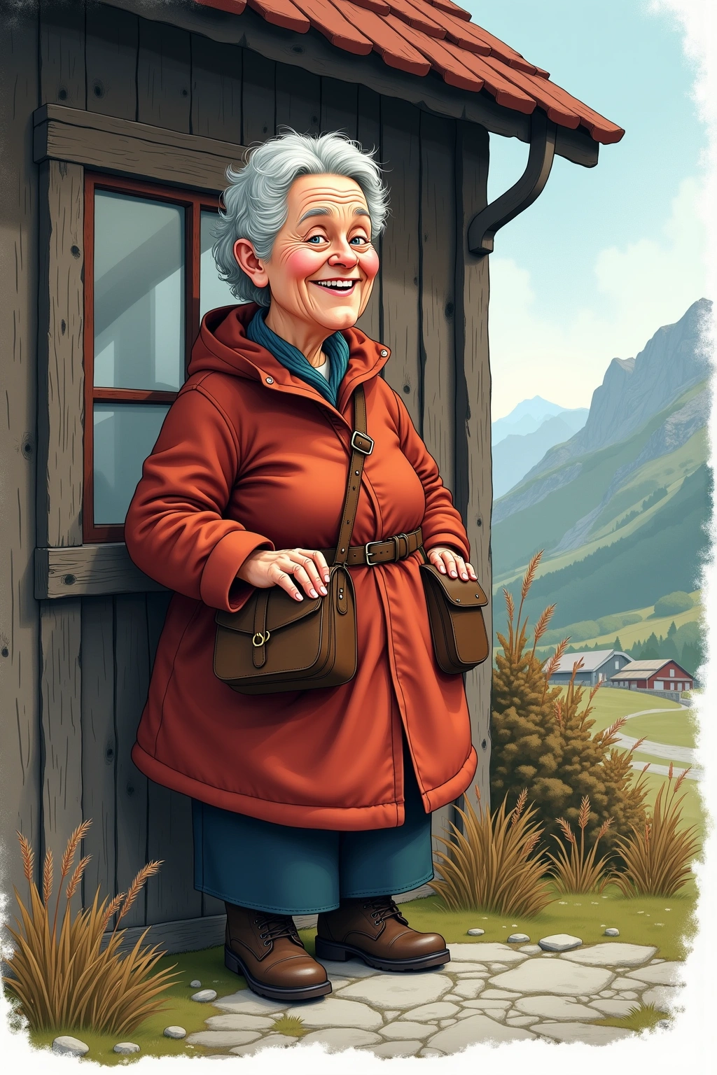 Håndtegnet profilillustrasjon av Oddrun Fagerli, en fiktiv person i Bakomberg-universet.