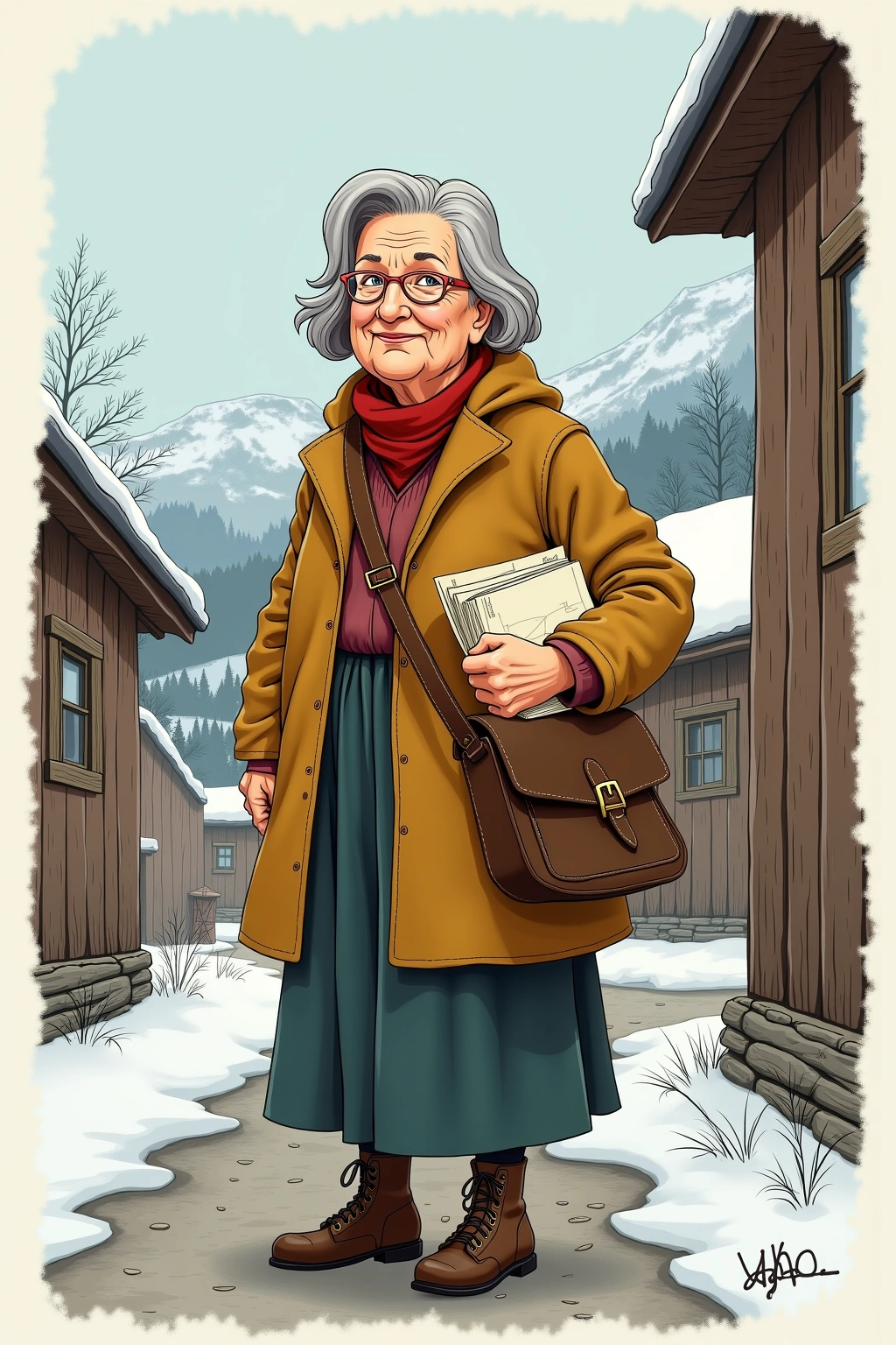 Håndtegnet profilillustrasjon av Signe Rønning, en fiktiv person i Bakomberg-universet.