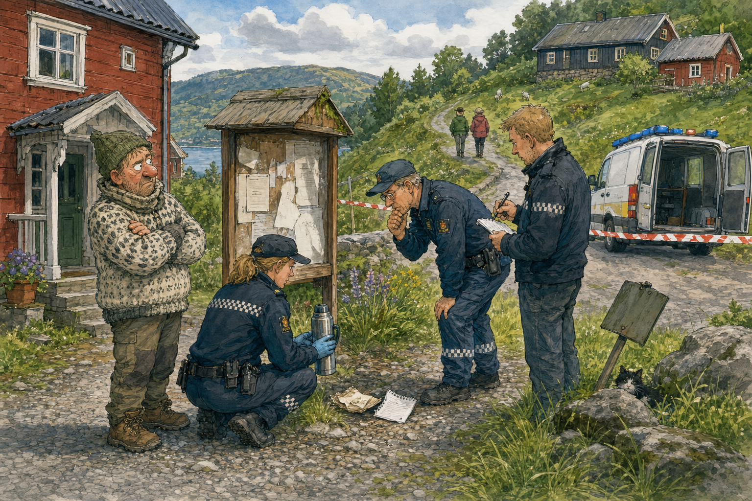 Tegnet støttemotiv til saken Politiet ber om tips etter uavklart hendelse ved rutetavla: Politiet undersøker en hendelse ved Hjertesvingen bak rutetavla og ønsker kontakt med folk som kan ha sett to personer i området mandag kveld.