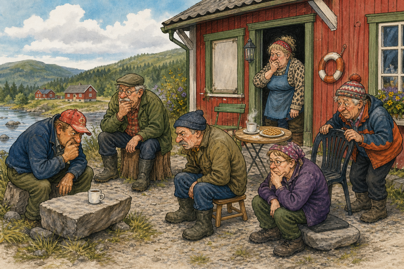 Tegnet støttemotiv til saken Oddvar har begynt å se etter ny stol, men vil ikke si hvilken: Et oppslag om mulig pause i kafédriften ved Klukkhølet Ventehus har fått faste gjester til å undersøke nye sitteplasser med lav profil og høy alvorlighetsgrad.