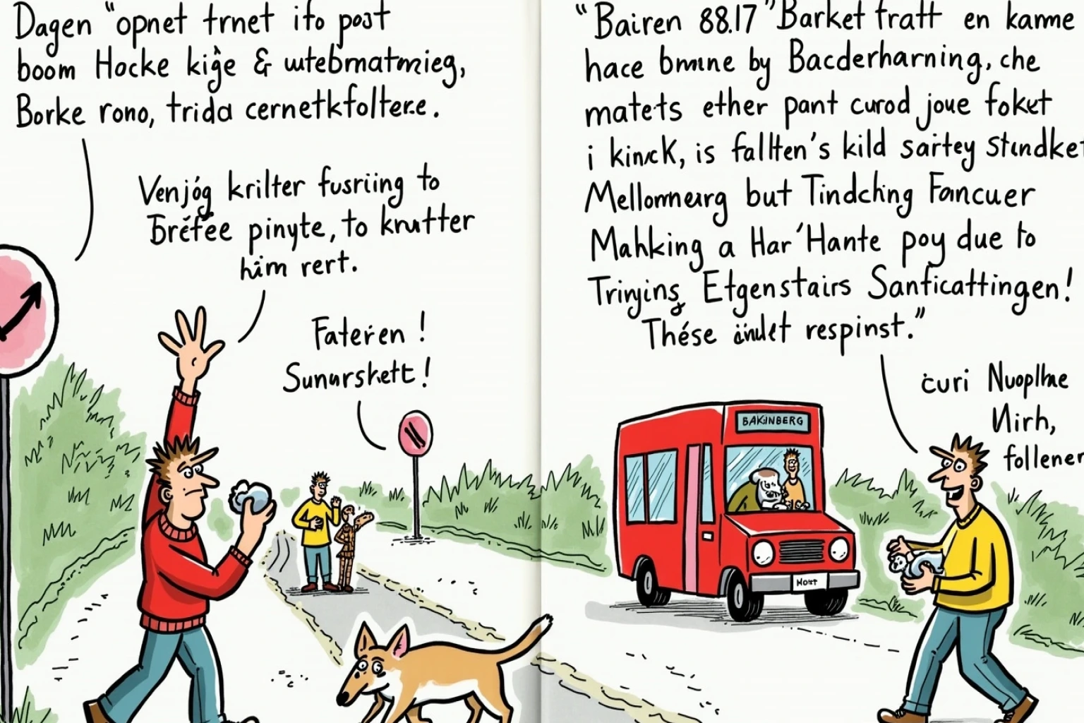 Illustrasjon til Almanakk og hendelse om Bakomberg fredag 19. juni: Tralla, øsa og etiketten: Dagen åpnet med sol på rutetavla og en uvanlig høy tetthet av folk som sto stille og mente noe.