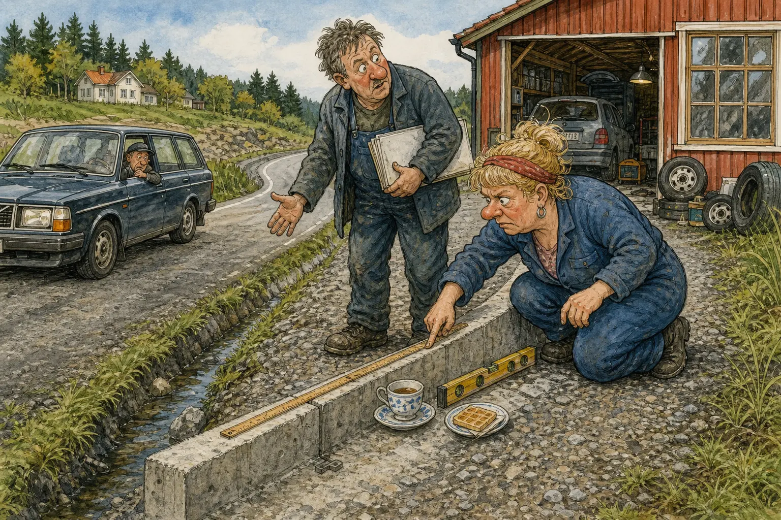 Tegnet støttemotiv til saken Vil rettens veg for avkjørsel’n ved Skurum: Skurum Skift & Småreparasjon varsler rettslige skritt etter at avkjørselen vart flytta 3,8 meter.