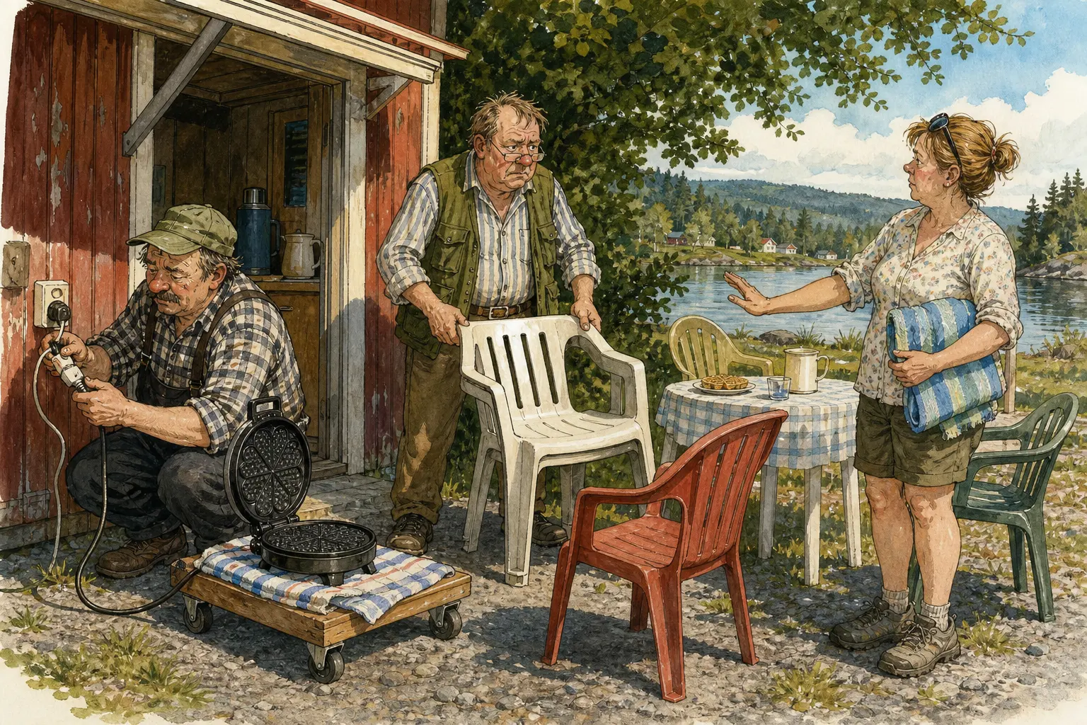 Tegnet hovedmotiv til saken Vaffeljernet flyttet i skugga ved Myrgløtt: Myrgløtt Vakt & Vaffelservice koblet ut jernet etter tretten langsomme klikk.