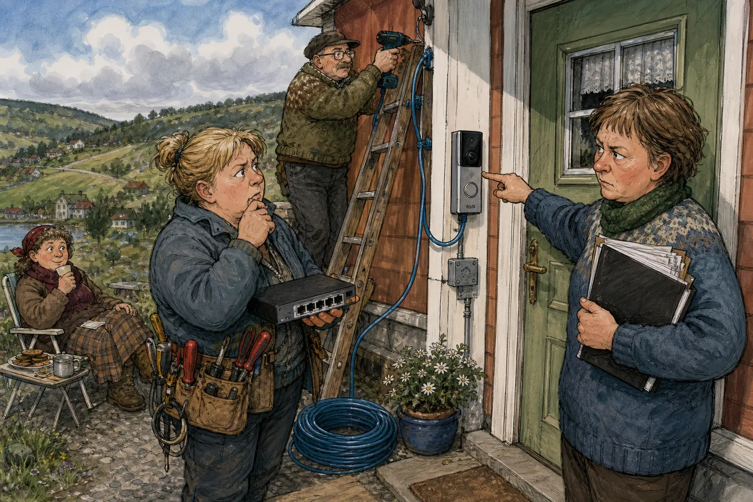 Tegnet hovedmotiv til saken Ring Wired Video Doorbell Elite ser skarpt, men koster hardt: Bakomberg Tidende bygger vurderingen på Trusted Reviews sin test av Ring Wired Video Doorbell Elite (2nd-gen): sterk videoringeklokke for kablede hjem, men dyr nok til at Solveig Pallesen.
