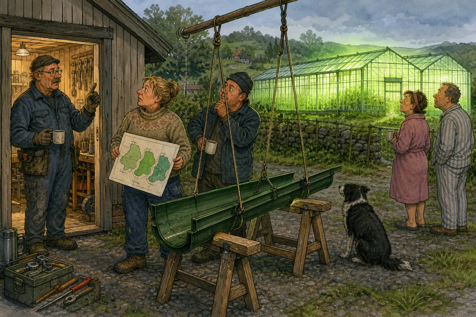 Tegnet støttemotiv til saken Agurkrenne nummer tre skaper grønt skjær etter leggetid: Skurum Skift & Småreparasjon mener opphenget holder te torsdag.
